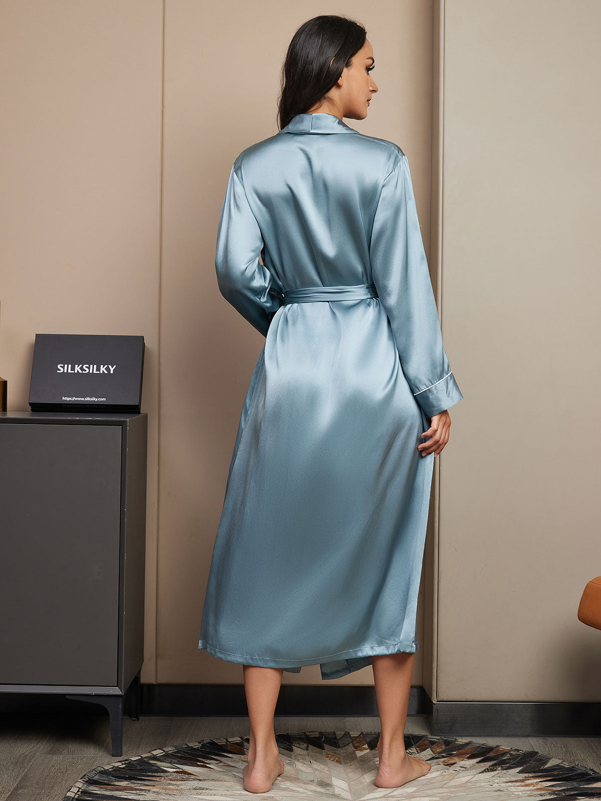 [Harmaansininen] SilkSilky-FI 19Momme Womens Robe 002,