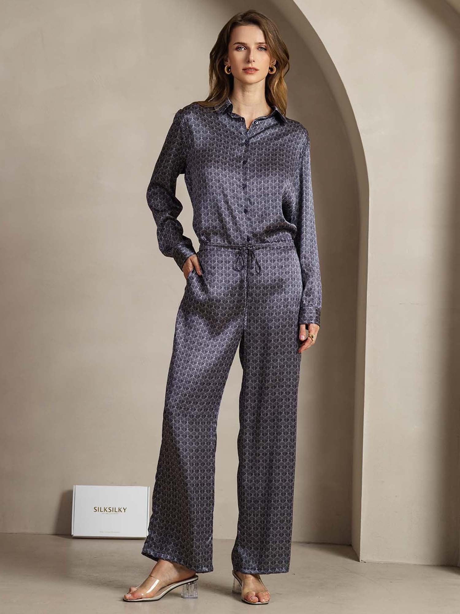 [LaivastoGinkgo] SilkSilky-FI 19Momme Lapel Collar Women''s Outfit Sets 001