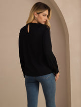 [Musta] SilkSilky-FI Long Sleeve Keyhole Neck Naisten Puserot 002