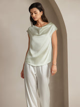 [Vaaleanvihreä] SilkSilky-FI Cap Sleeve Cowl Neck Naisten T-paita 003
