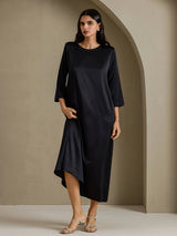 [Musta] SilkSilky-FI 3/4 Sleeve Round Neck Mekko 007