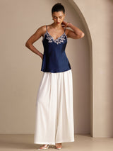 [Tummansininen] SilkSilky-FI Spaghetti Strap V Neck Camisole Top 007