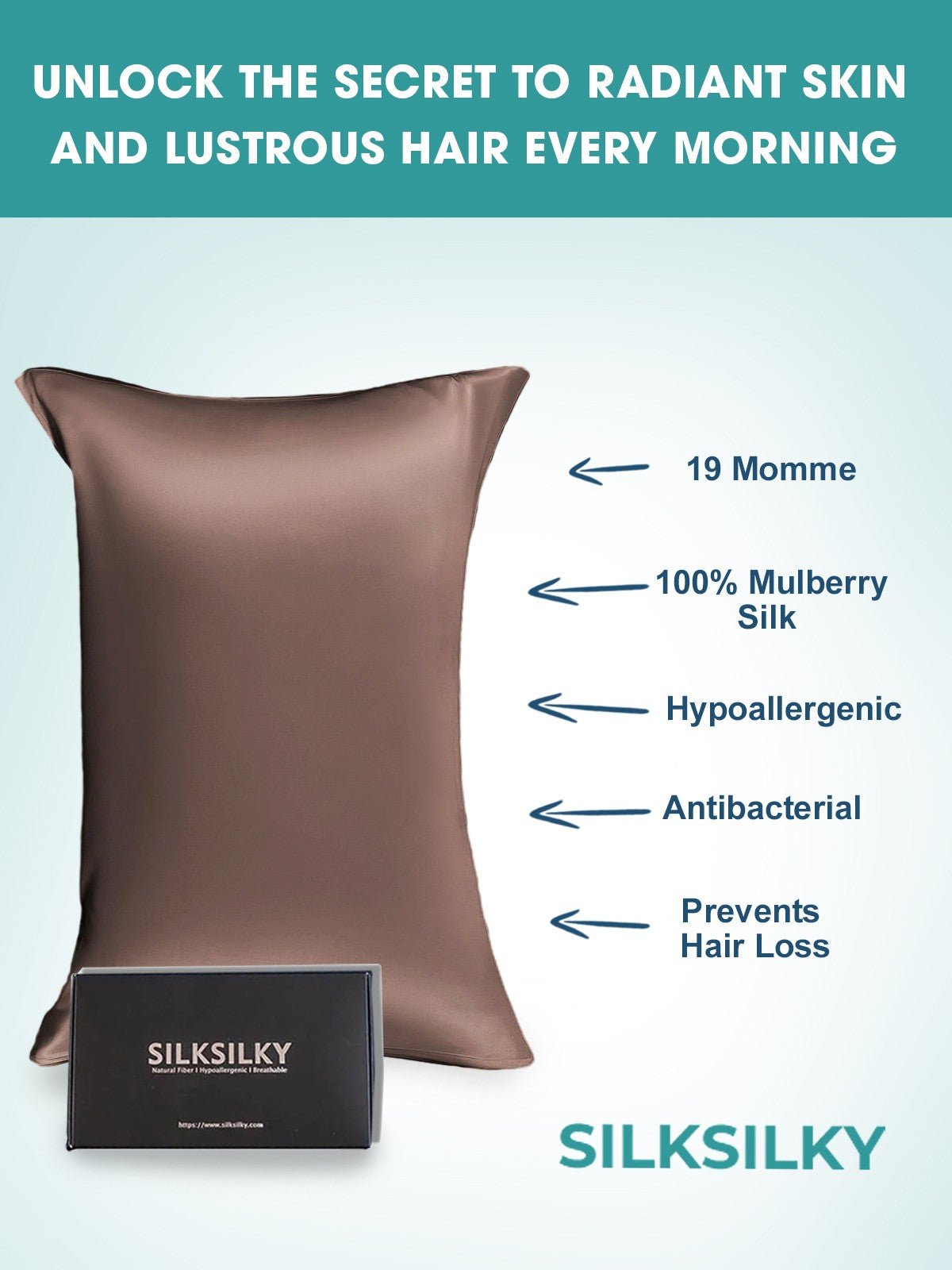 SilkSilky-FI 19Momme Pillowcase Ruskea 002