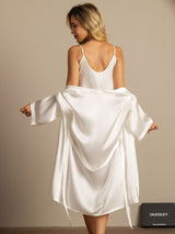 [Valkoinen] SilkSilky-FI 3/4 Sleeve Scoop Neck Naisten Pyjamat 002