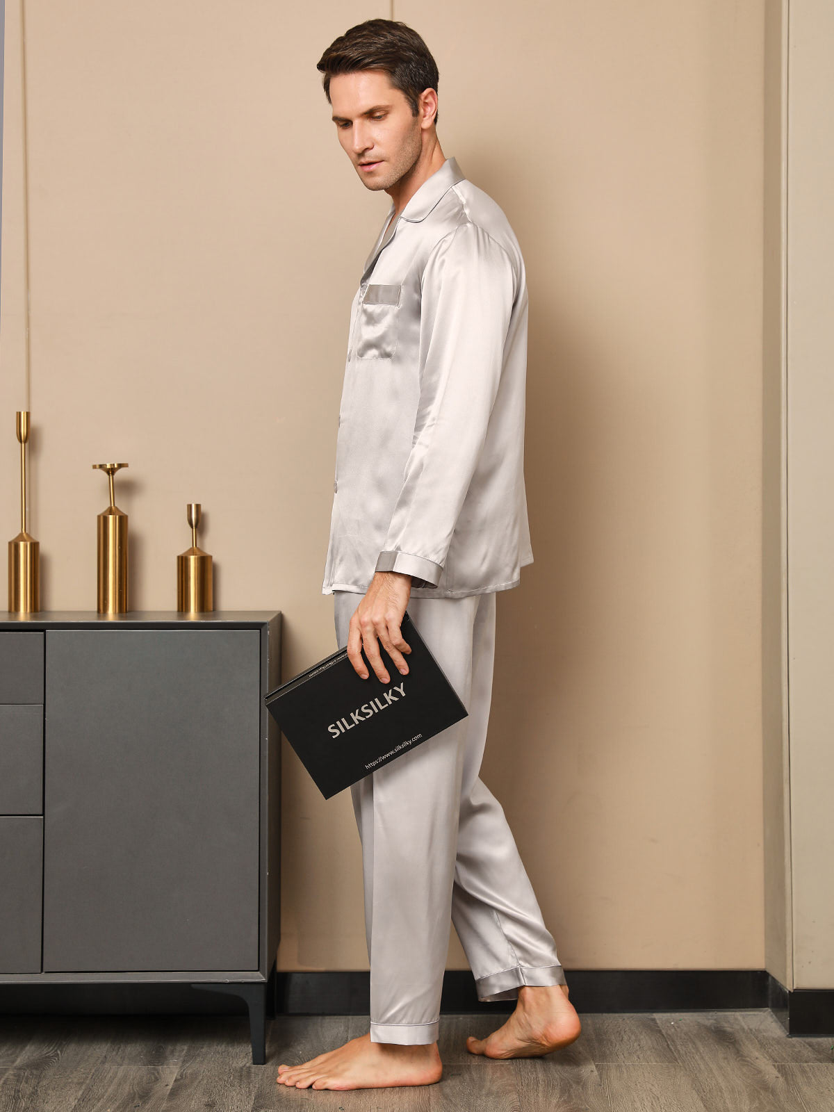 [Harmaa] SilkSilky-FI 19Momme Mens Pajamas 003