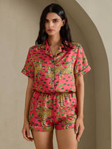 [Korallinvärinen Servaali] SilkSilky-FI Short Sleeve Notch Collar Naisten Pyjamat 005