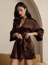 [Kahvi] SilkSilky-FI 3/4 Sleeve Naisten Aamutakki 005