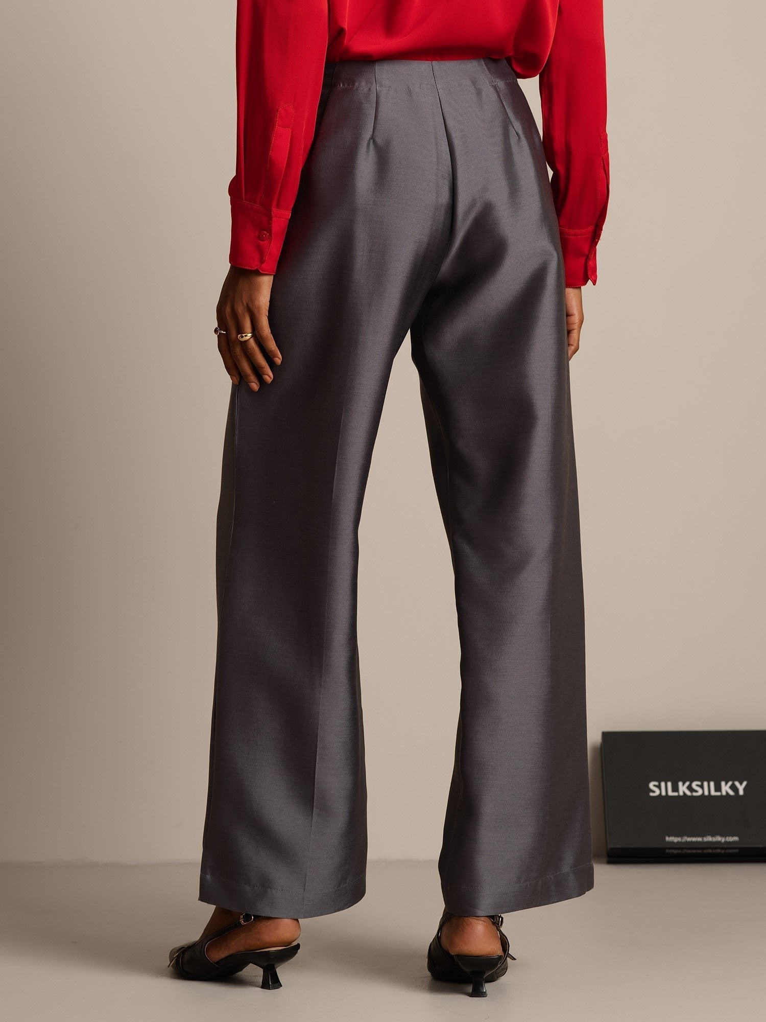 [Harmaa] SilkSilky-FI 32Momme Silk-Wool Blend Womens Pants 002,