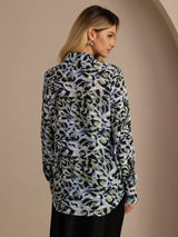 [Teal Leopardi] SilkSilky-FI Long Sleeve Lapel Collar Pusero 002