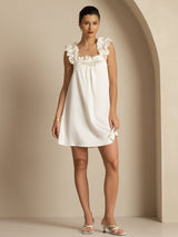 [Valkoinen] SilkSilky-FI Sleeveless Square Neck Yöpaita 006