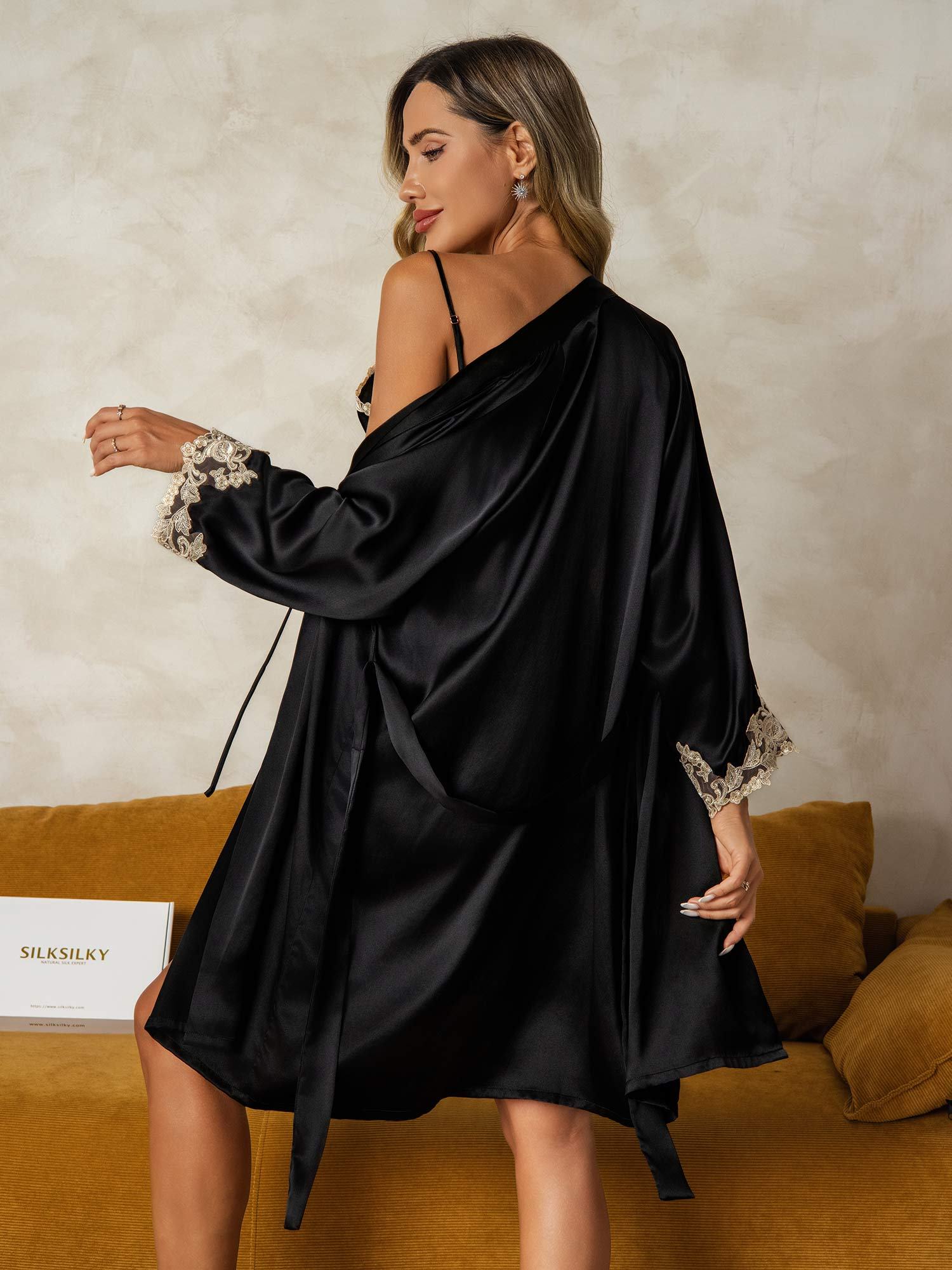 [Musta] SilkSilky-FI Nightgown&Robe Set 002
