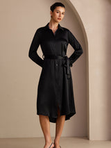 [Musta] SilkSilky-FI Long Sleeve Lapel Collar Mekko 007