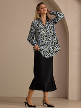 [Teal Leopardi] SilkSilky-FI Long Sleeve Lapel Collar Pusero 006