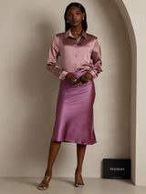 [Vaalean Mauve] SilkSilky-FI Long Sleeve Lapel Collar Naisten paita 008