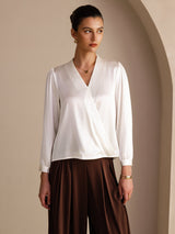 [Valkoinen] SilkSilky-FI Long Sleeve Wrap Naisten Puserot 001