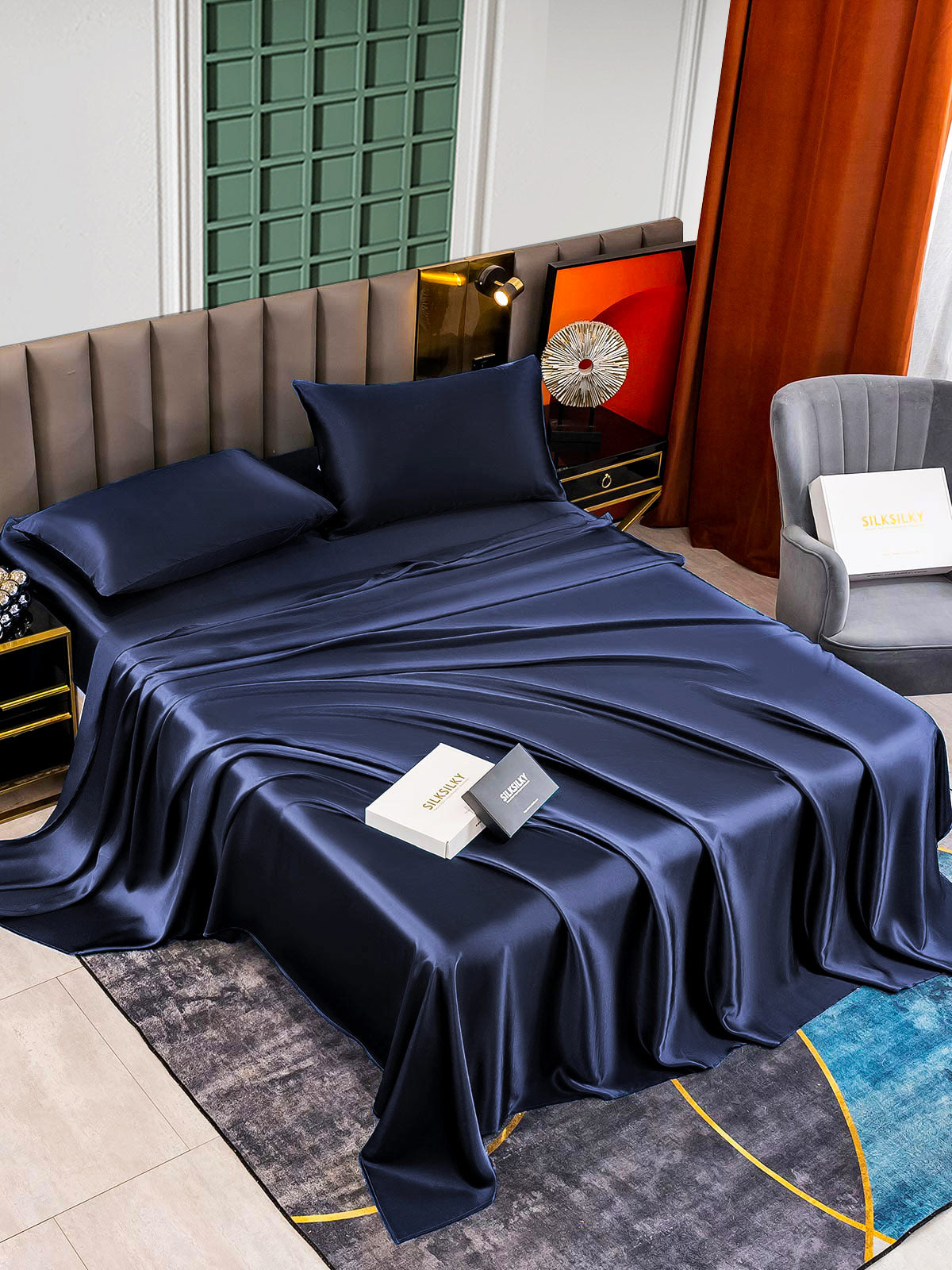 [Tummansininen] SilkSilky-FI 25Momme Bedding Set 005