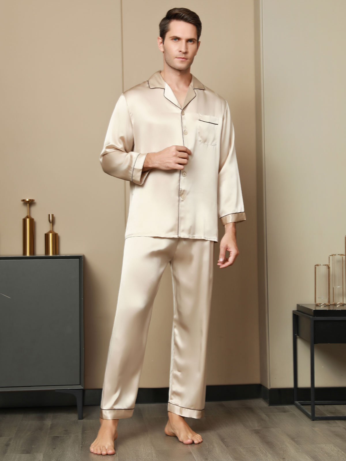 SilkSilky-FI Mens Pajamas Tan 003