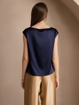 [Tummansininen] SilkSilky-FI Cap Sleeve Cowl Neck Naisten T-paita 002