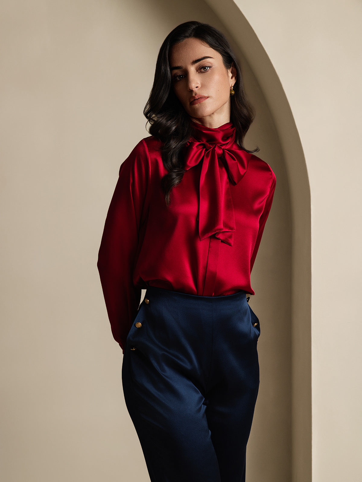[Tummansininen] SilkSilky-FI 19Momme Womens Pants 008