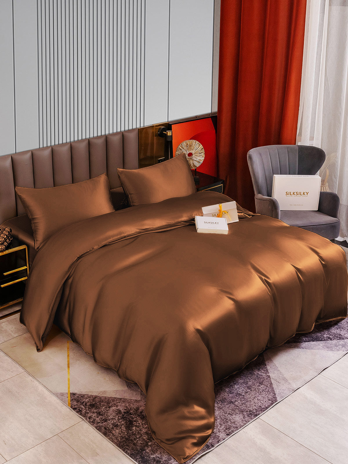 [Kahvi] SilkSilky-FI 22Momme Bedding Set 002