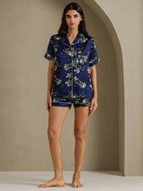 [Laivastonsininen Leijona] SilkSilky-FI Short Sleeve Notch Collar Naisten Pyjamat 007