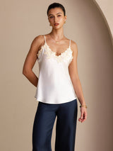 [Valkoinen] SilkSilky-FI Spaghetti Strap V Neck Camisole Top 003