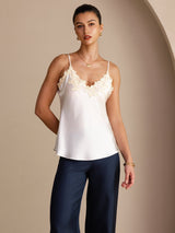[Valkoinen] SilkSilky-FI Spaghetti Strap V Neck Camisole Top 003