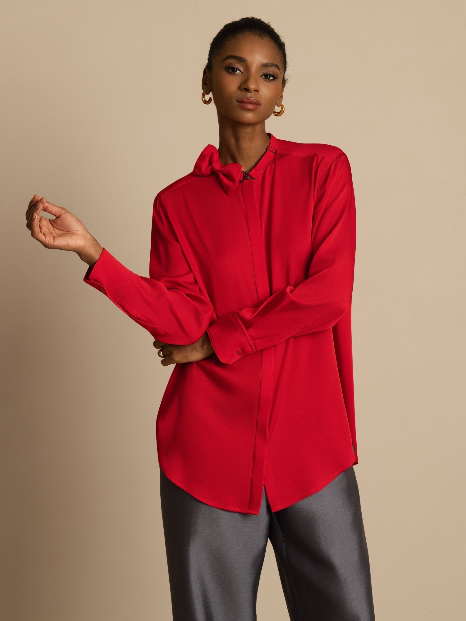 [Viini] SilkSilky-FI 19Momme Silkki Pitkähihainen Pystykaulus Pusero 003