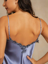 [Teräksensininen] SilkSilky-FI Spaghetti Strap V Neck Yöpaita 005