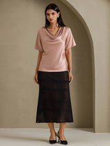 [Toscana] SilkSilky-FI Short Sleeve Cowl Neck Naisten Puserot 007