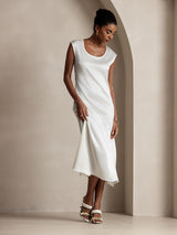 [Valkoinen] SilkSilky-FI Cap Sleeve Scoop Neck Mekko 006
