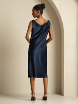 [Tummansininen] SilkSilky-FI Sleeveless Cowl Neck Mekko 002