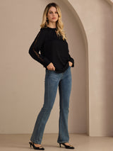 [Musta] SilkSilky-FI Long Sleeve Keyhole Neck Naisten Puserot 007