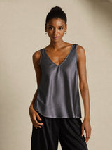 [Tumman Harmaa] SilkSilky-FI Sleeveless V Neck Camisole Top 001