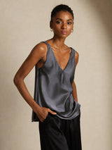 [Tumman Harmaa] SilkSilky-FI Sleeveless V Neck Camisole Top 007