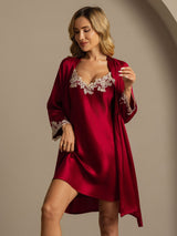 [Viini] SilkSilky-FI 3/4 Sleeve V Neck Yöpaita ja Aamutakkisetti 003