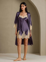 [Purppuranharmaa] SilkSilky-FI 3/4 Sleeve V Neck Yöpaita ja Aamutakkisetti 001