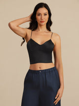 [Musta] SilkSilky-FI Spaghetti Strap V Neck Camisole Top 005