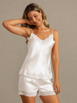 [Valkoinen] SilkSilky-FI Spaghetti Strap V Neck Camisole Setti 001