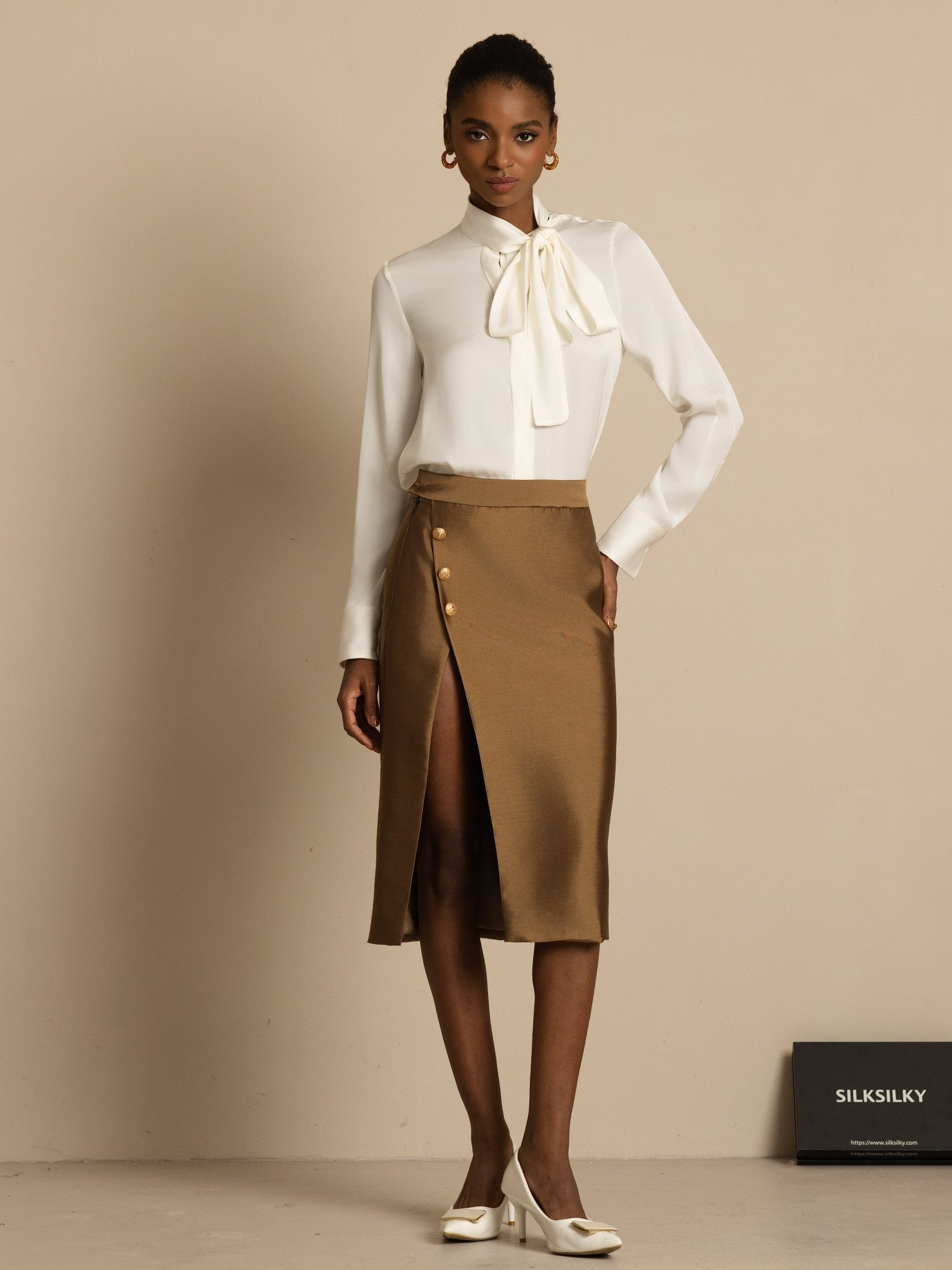 [Valkoinen] SilkSilky-FI 19Momme Blouse 002