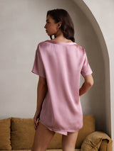 [Vaalean Mauve] SilkSilky-FI Short Sleeve Round Neck Naisten Pyjamat 002