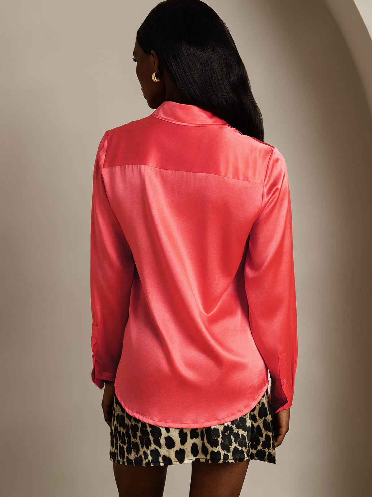 [Keisarillinen Punainen] SilkSilky-FI 19Momme Silk Long Sleeve Collar Naisten paita 002
