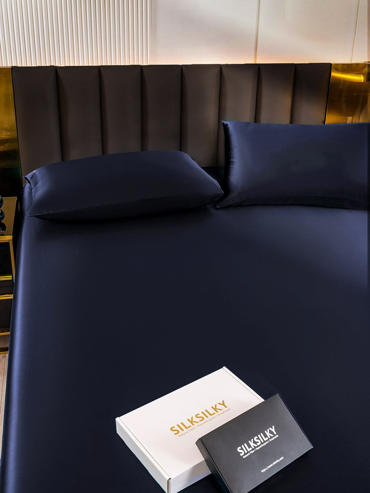 [Tummansininen] SilkSilky-FI 22Momme Bedding Set 005