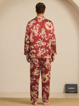 [Viininpunainen Lohikäärme] SilkSilky-FI Long Sleeve Notkokaulus Miesten Pyjamat 002