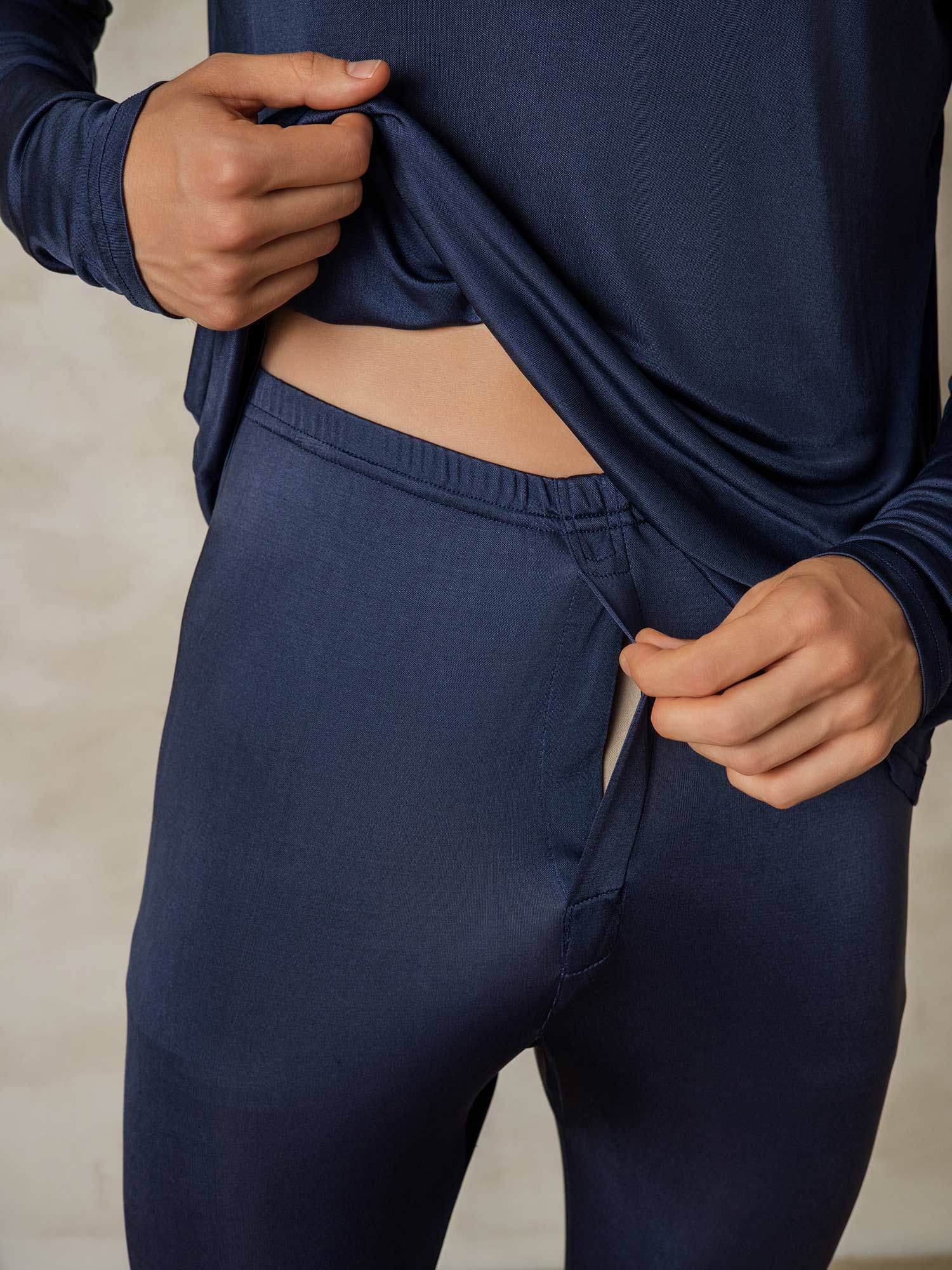 [Tummansininen] SilkSilky-FI Mens Pajamas 005