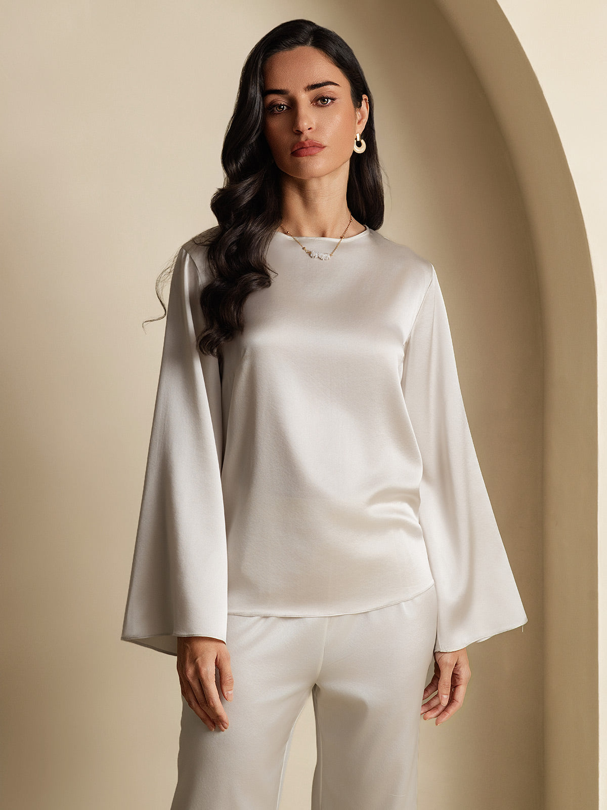 [Vaalean Harmaa] SilkSilky-FI 19Momme Womens T-Shirt 003