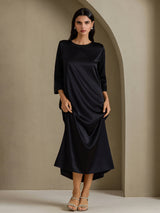 [Musta] SilkSilky-FI 3/4 Sleeve Round Neck Mekko 004