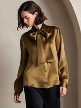 [Ruskea] SilkSilky-FI Long Sleeve Tie Neck Naisten Puserot 001