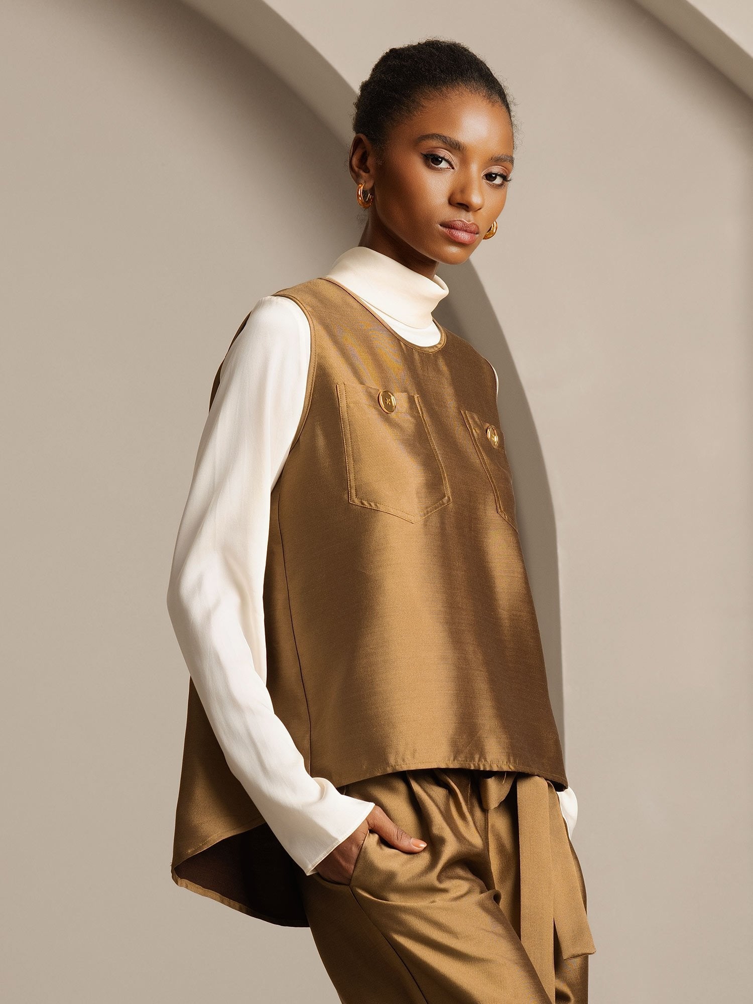 [Pronssi] SilkSilky-FI 32Momme Silk-Wool Blend Womens Vest 003,