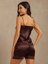 [Ruskea] SilkSilky-FI Spaghetti Strap V Neck Camisole Setti 005